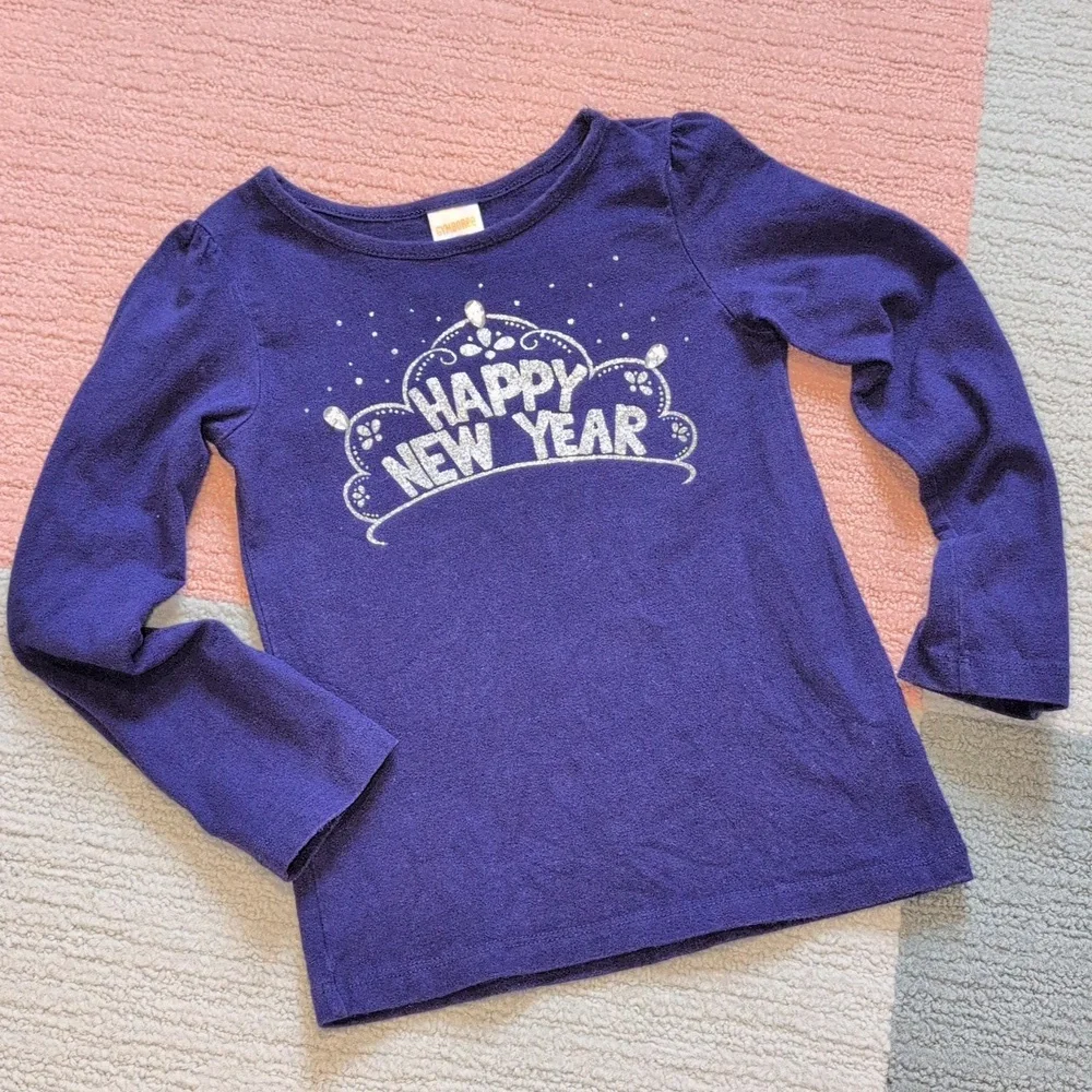 Girls 5T Navy Blue 'Happy New Year' Long Sleeve Shirt